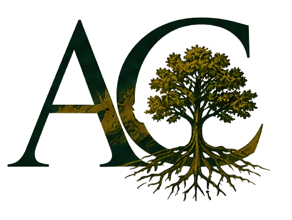 Monograma AC com carvalho e raízes